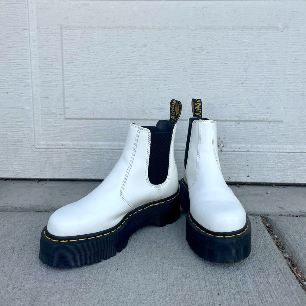 White Dr. Martens Quad Platform Boots